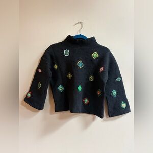 Kenzo x H&M Black Wool Embroidered & Rubberized Patch Knit High Neck Sweater Top